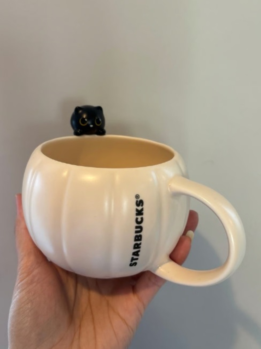 Starbucks Cream Pumpkin Mug with Black Cat Accent